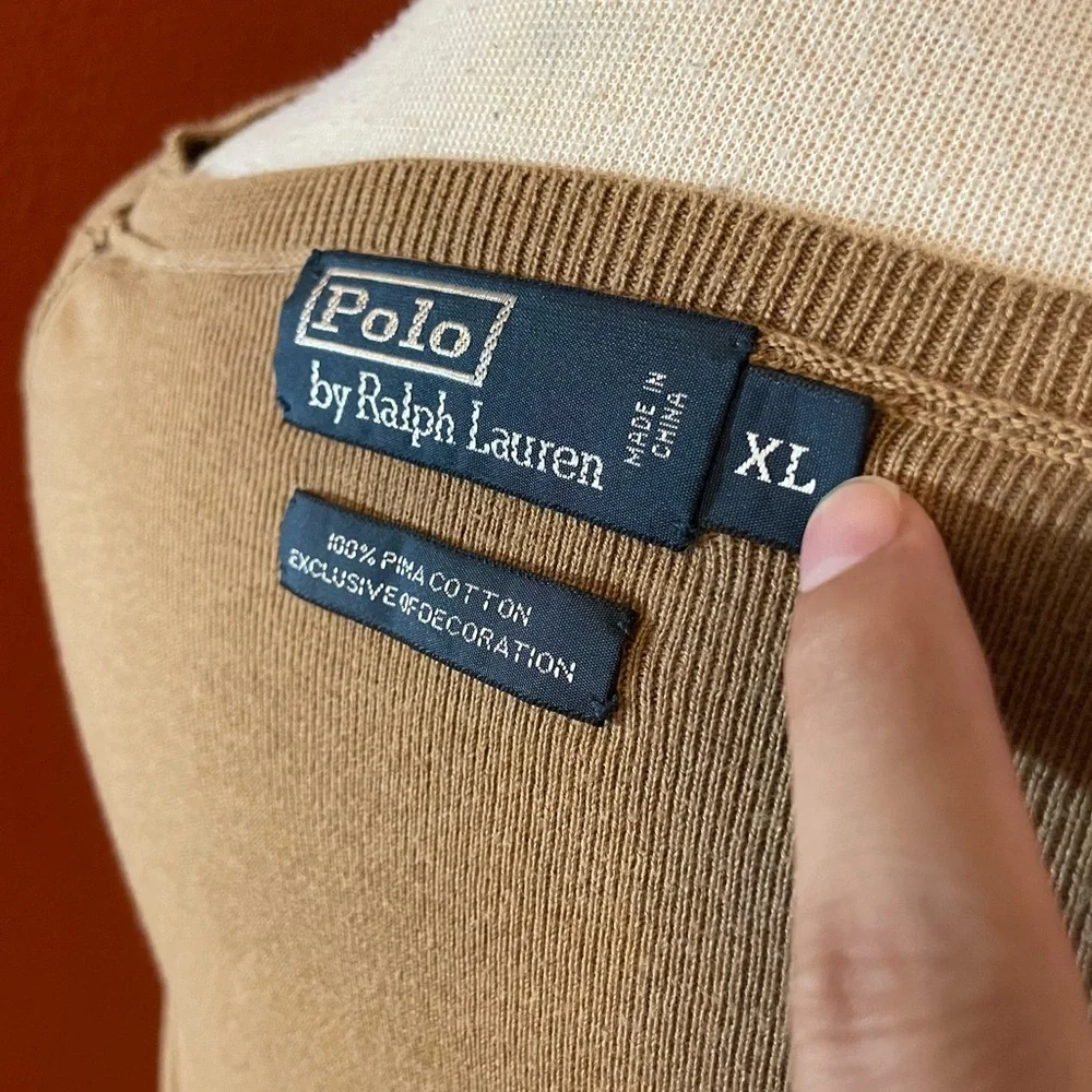 Polo‎ Ralph Lauren Men’s Vintage Pima Cotton V Neck Preppy Brown Slouchy Sweater